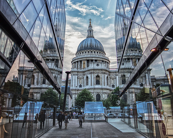 Reflection - St. Paul's Cathedral - Juxtaposition of old and new architecture in London.