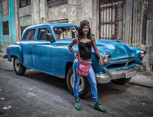 Cuba - Old Car and Girl