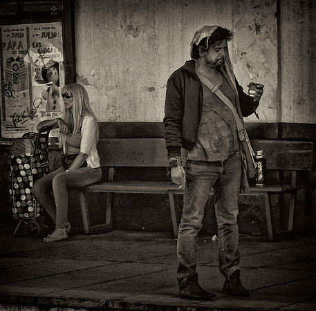 Mate Drinker and Woman - Belgrano Train Station - Buenos Aires